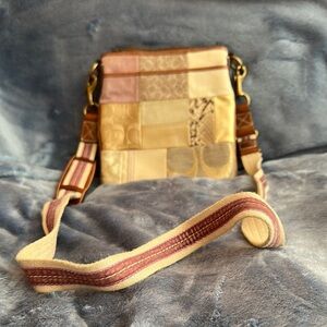 Gold and Brown Crossbody Bag with Patchwork Design